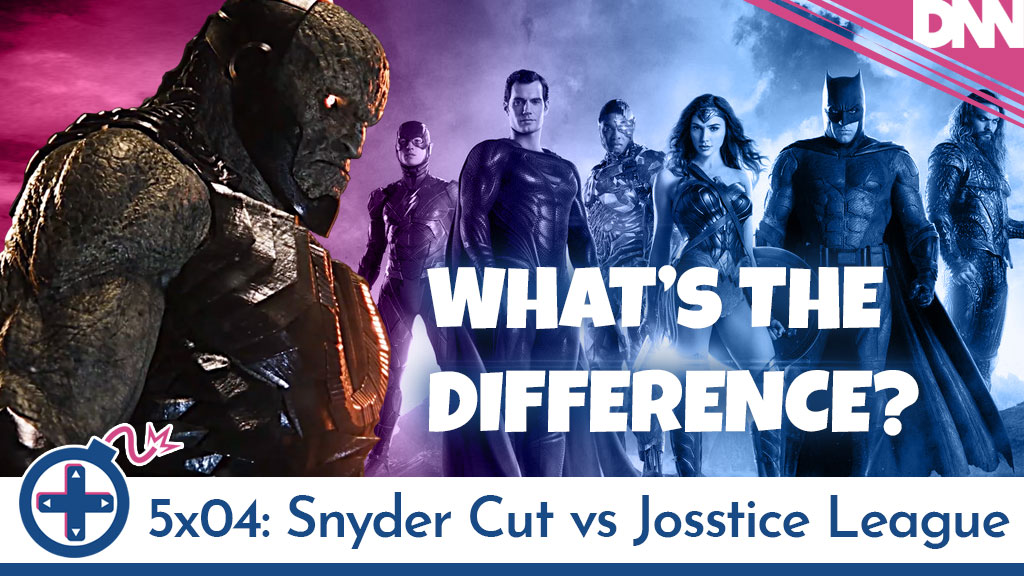 darkseid from snyder cut overlapping the Justice League from the theatrical cut