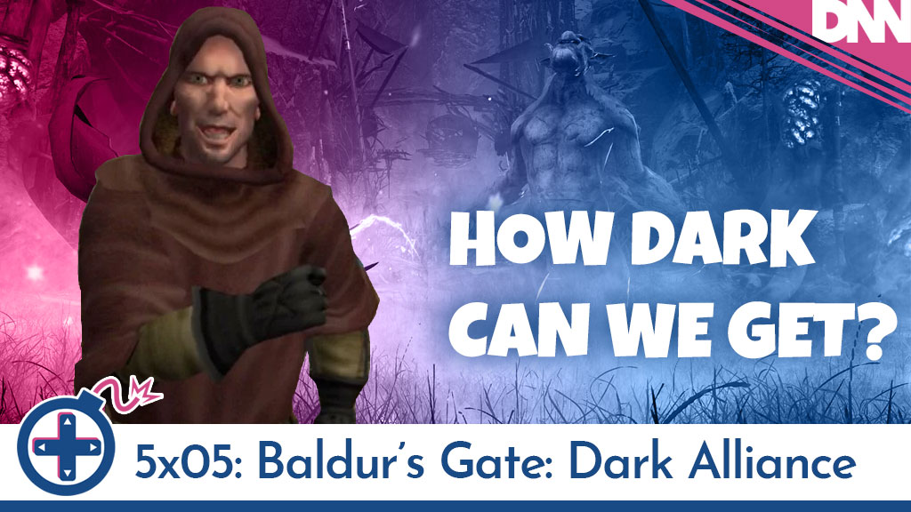 Dark alliance cast behind a character from Baldur's Gate